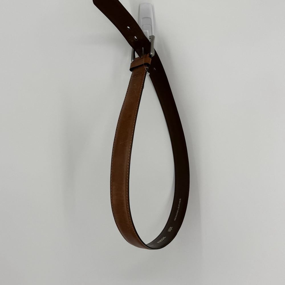 Fossil Brown Leather Belt Size 36 Silver Buckle